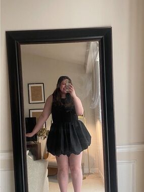 NWT / Lola Grace Black Satin Mini Dress with Puff Skirt